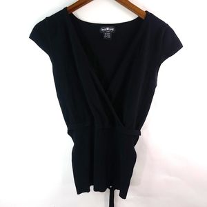 Cool Line M Black Belted Fine Knit Top